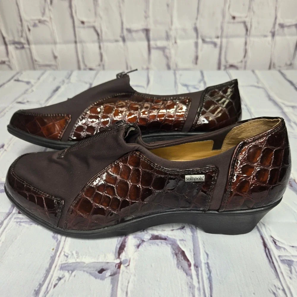 Softspots Women's Brown Faux Croc Zipper Slip On Loafer Shoes Size‎ 10M Casual